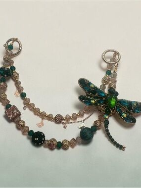 Green Dragonfly Multi-Strand Statement bag charm